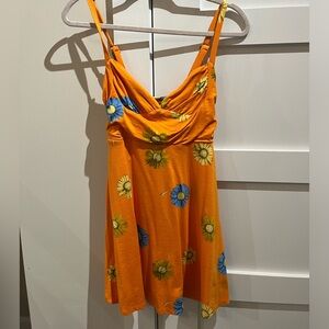 Orange Floral Dress with Blue and Yellow Accents